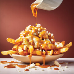 Delicious traditional canadian dish poutine gravy and fries with cheese curd. Delicious Poutine...