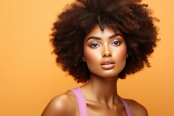 Portrait of young afro woman with bright make-up. AI generated