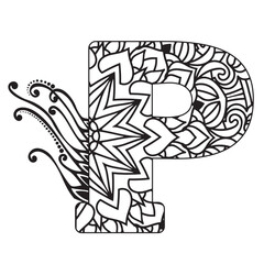 Zentangle stylized alphabet. Mandala letter. vector illustration Black white hand drawn doodle. Alphabets Mandala coloring Page, Mandala Letters.