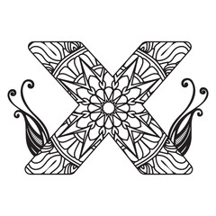 Zentangle stylized alphabet. Mandala letter. vector illustration Black white hand drawn doodle. Alphabets Mandala coloring Page, Mandala Letters.
