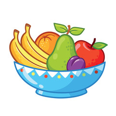 Plate with fruits on a white background. Vector illustration with banana and pear - 632715081