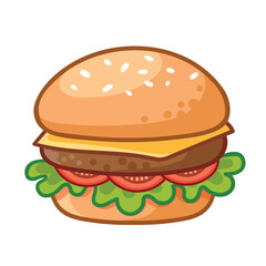 Hamburger on a white background. Vector illustration with fast food.