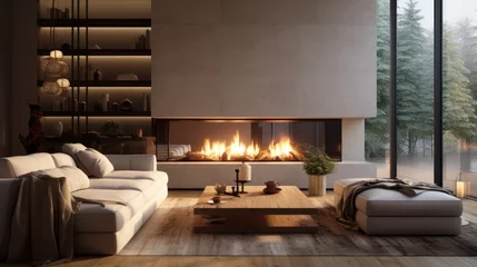 Foto op Plexiglas Modern fireplace on the livingroom © MiguelAngel