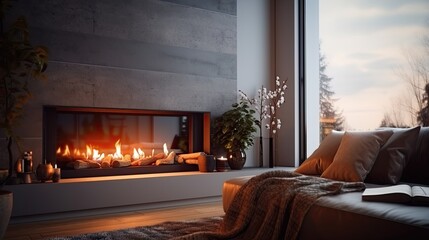 Modern fireplace on the livingroom