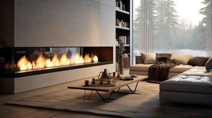 Modern fireplace on fire in the livingroom