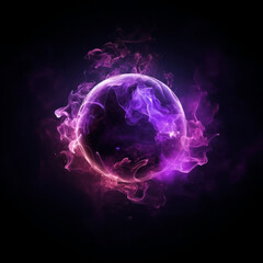 fantasy glowing purple flaming sphere. set on a black background.