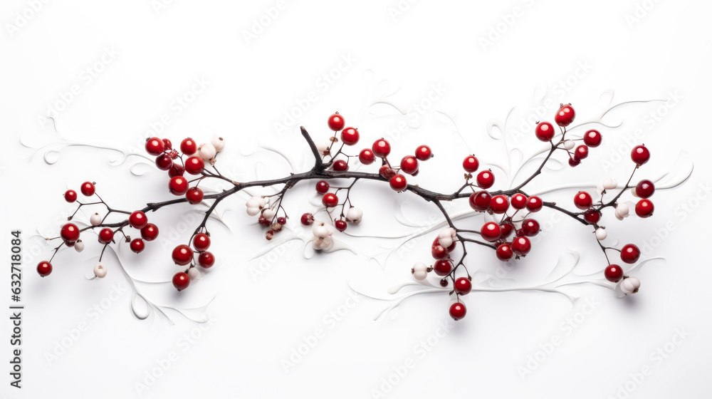 Poster a vibrant winter scene of red berries clustered in a vine-like pattern.