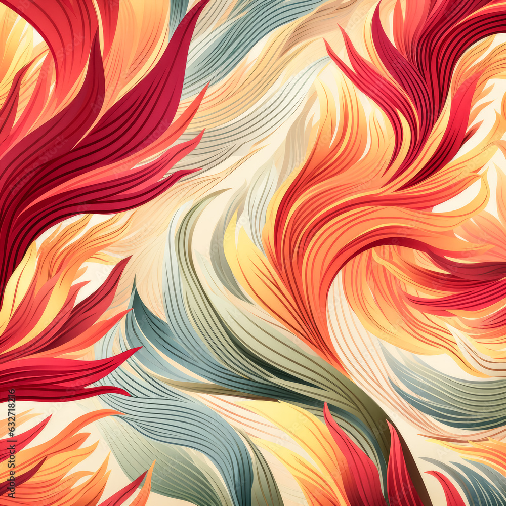 Poster she gazes at the mesmerizing autumn pattern of waves on a light background.