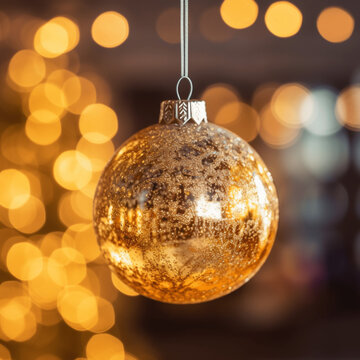 Goldene Weihnachtskugeln mit Bokeh, Weihnachtsdekoration