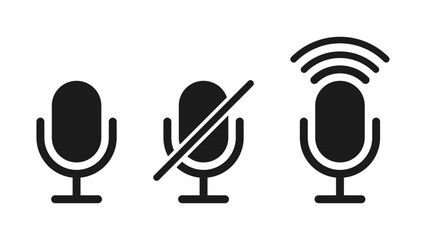 A set of retro microphone icons,microphone volume,mute microphone and on the air.