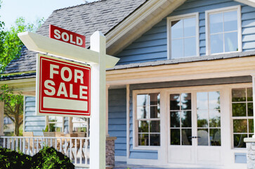 Sold For Sale Real Estate Sign In Front of House. No property release needed - this is a 3D...