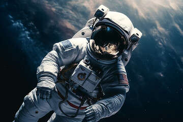 Astronaut floating in space with Earth in the background, Space, bokeh 