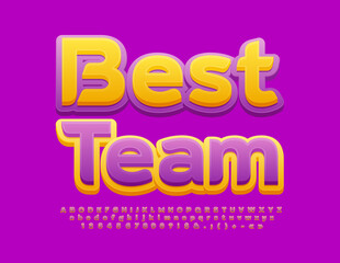 Vector bright Emblem Best Team. Modern Colorful Font. Modern Alphabet Letters and Numbers set