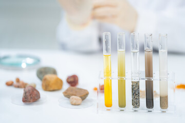 Geology science laboratory research concept, sample test analysis of nature dirtied ground in...