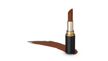 Cholate brown shimmer colored lipstick with color stroke	
