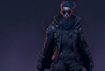 Fototapeta premium A portrait of a cyberpunk traveler in cartoon theme. Ai Generated