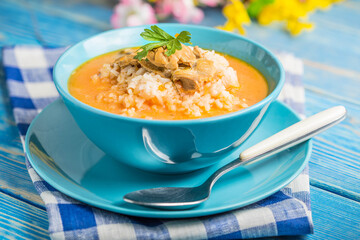 Tomato soup with rice.