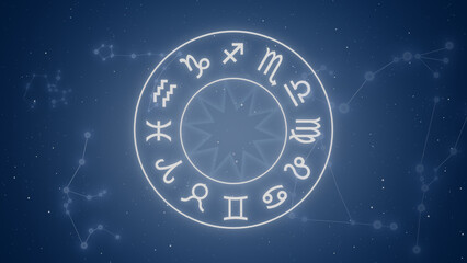 Fototapeta na wymiar Zodiac signs inside of horoscope circle astrology and horoscopes concept