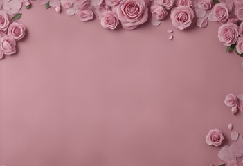 pink rose petals in pink frame. Ai Generated