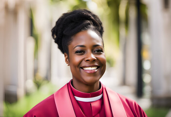 Smiling black female priest