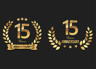 Gold anniversary celebration logo with golden laurel wreath vector illustration