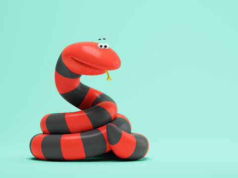 Cartoon snake on a blue background 3D illustration
