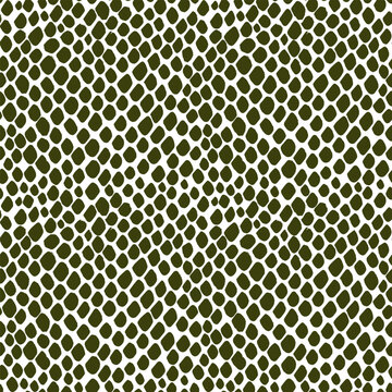 Seamless pattern skin snake, crocodile, lizard, alligator, reptile. Reptilian scales. Monochrome green spots. Vector isolated on white. Serpentine texture. Fashion print. Animal skin texture