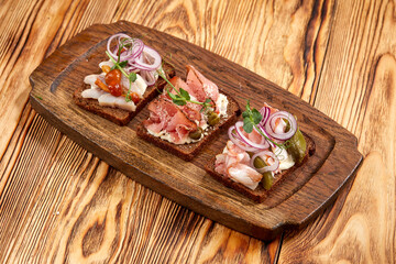 canape with meat and vegetables