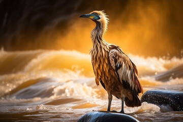 A bird perched on a rock in the water Generative Ai