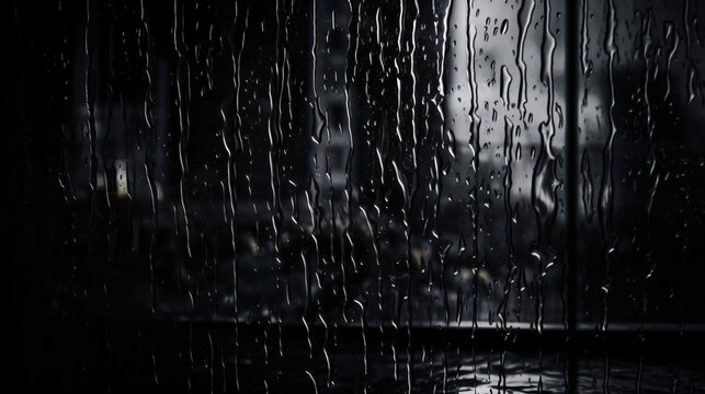 Raindrops on a window captured in black and white Generative Ai