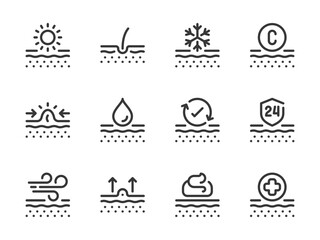 Skin care and Beauty vector line icons. Skin problems and Treatment outline icon set. Skincare, Acne, Protection, Hair, Pimple, Cream, Healthcare and more.