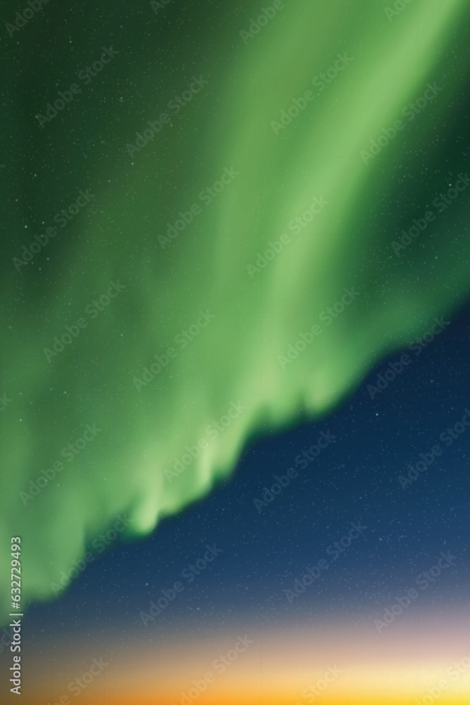 Poster green aurora borealis. northern lights and dark night starry sky