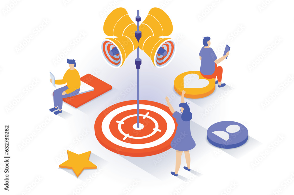 Leinwandbilder business and marketing concept in 3d isometric design. people attracting target audiens, using onlin