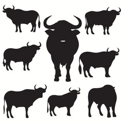 Water Buffalo silhouettes and icons. Black flat color simple elegant Water Buffalo animal vector and illustration.
