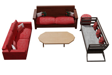 Modern living room furniture christmas concept 3d illustration render