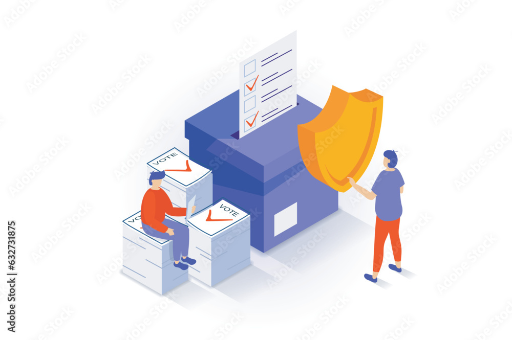 Leinwandbilder election and voting concept in 3d isometric design. people vote in elections and put paper forms in 