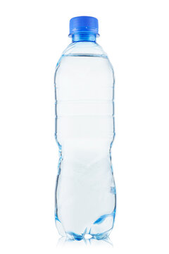 Blue bottle of 0.5 liters of water. Plastic water bottle isolated on white background.