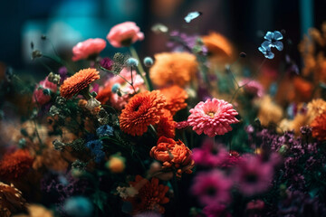 Fototapeta na wymiar Vibrant Wildflowers Bouquets of Flowers, bokeh 