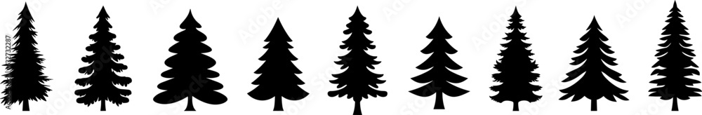 Aufkleber set of christmas tree vector black icon.simple flat chriasmas tree collection .pine tree.
