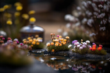 Obraz na płótnie Canvas Zen Garden Bouquets of Flowers, bokeh 