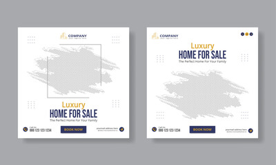 Real estate home for sale social media post banner design template, editable vector square banner for digital marketing 