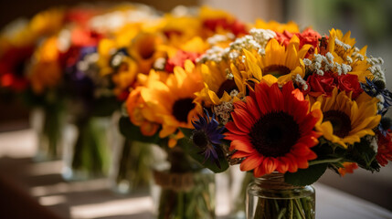 Bold Sunflower and Daisy Bouquets of Flowers, bokeh 