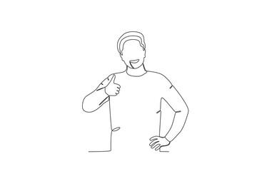 A man laughed with a thumbs up. World smile day one-line drawing