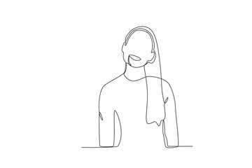 A woman laughed from ear to ear. World smile day one-line drawing