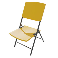 Yellow folding chair plastic concept illustration furniture 3d render isolated