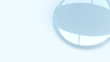 Glass podium background, crystal pedestal and showcase display for luxury cosmetic. 3D round circle crystal glass for podium display stand and showroom studio blue background