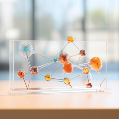 Horizontal banner with glass model of molecule, AI Generated