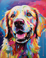 colorful portrait labrador, golden retriver, abstrat illustration, design, art, animal, colorful, wallpaper, cartoon, color, texture, symbol, graffiti