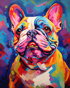 colorful portrait french bulldog, abstrat illustration, design, art, animal, colorful, wallpaper, cartoon, color, texture, symbol, graffiti
