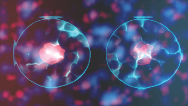 Division of a cell, mitosis concept. Cell division. Biology concept. Cell division under the microscope.  3d illustration